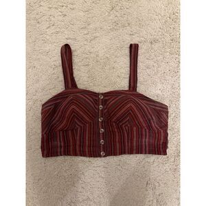 American Eagle Boho Crop Top Womens Medium M‎ Stripe Red Smocked Back Feminine